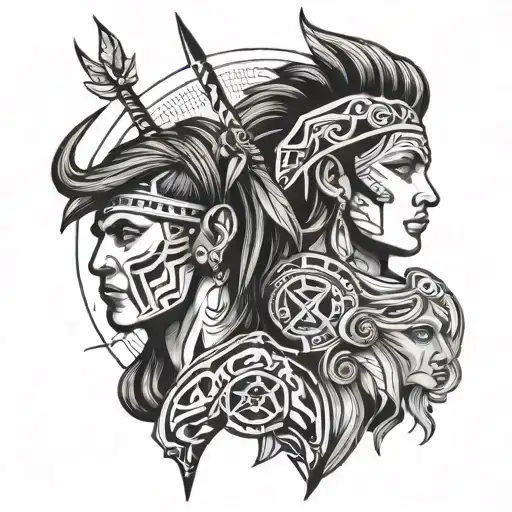 Tribe Man And Sagittarius Zodiac Sign And Woman Head