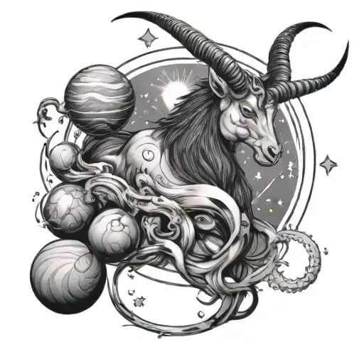 Capricorn With Planets Orbiting