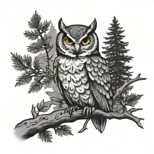 Owl On A Branch In A Forest