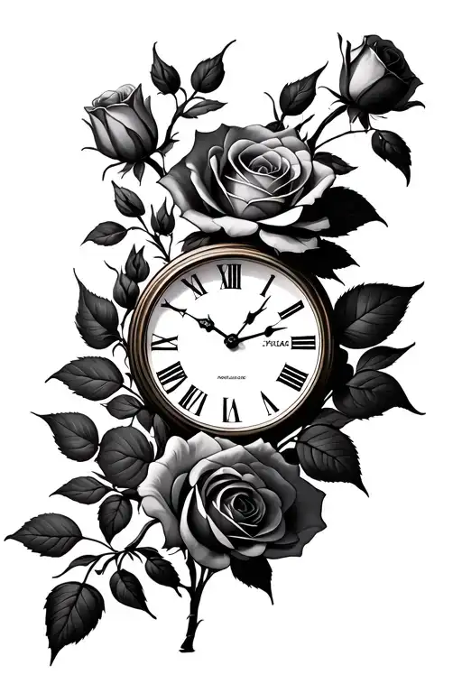 Roses Blooming With Clock