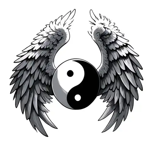 Angel Wings With Ying And Yang