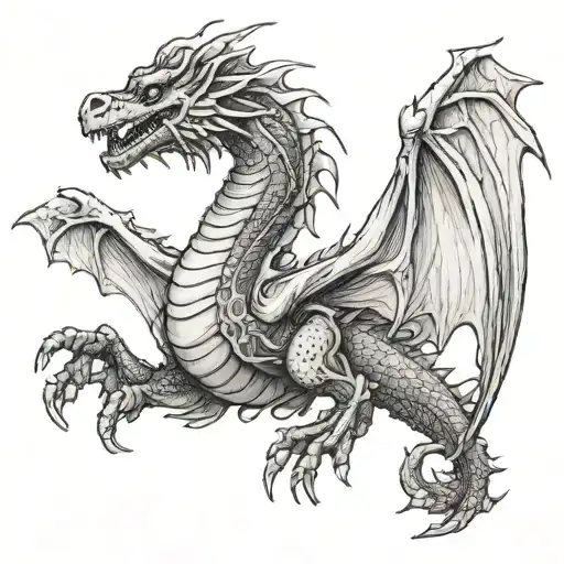 Small Fine Line Fantasy Dragon Flying