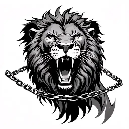 A Roaring Lion With A Broken Chain Around Its Neck