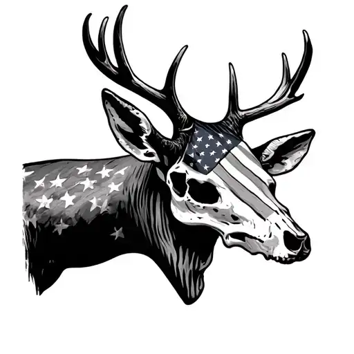 Sideway Deer Skull That Is American Flag