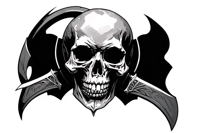 Gothic Skull Double Scythe Symmetrical For Upper Back Adn Scapula