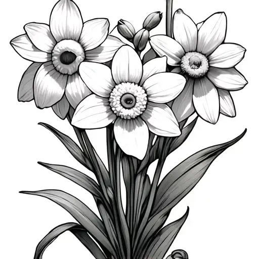 Daffodil And Daisy Together In Bouquet Tied