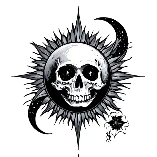 Moon And Sun With Skull