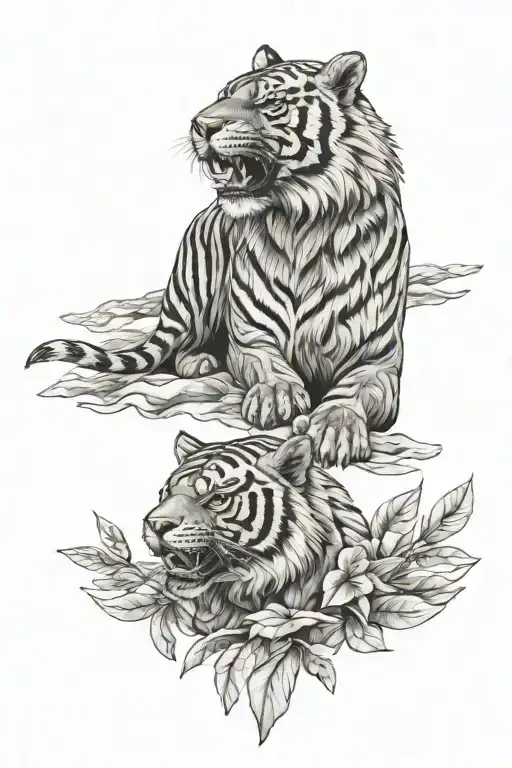 Tiger And Eagle Perched