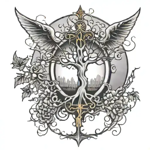 Poison Tree With A Cross As The Sun With Bats Flyin