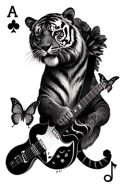 Flowers Butterflies Tiger Music Guitar Playing Cards