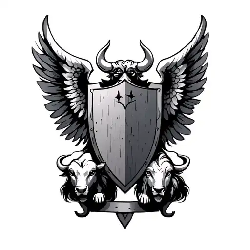 Shield With Wings Sustained By A Leon And A Bull