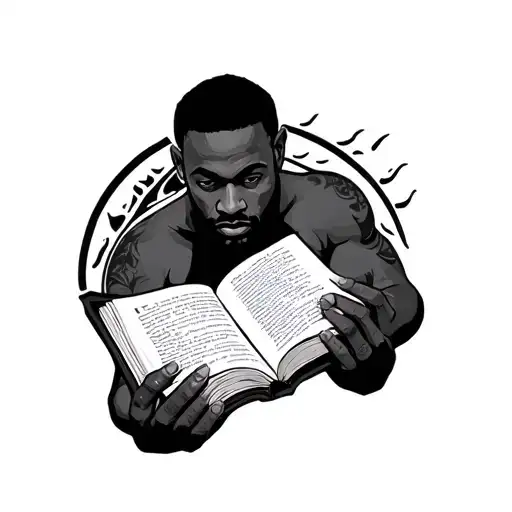 Black Man Holding Open Book Surrounded