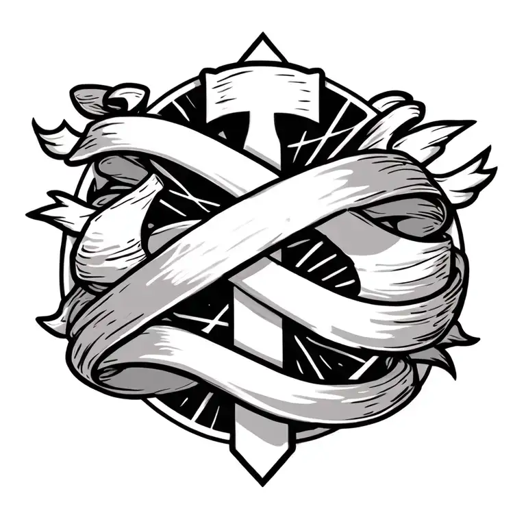 Cross With Banner Wrapped