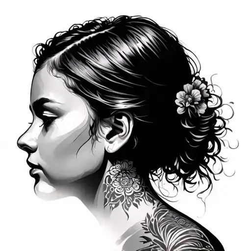 Girl Profile In The Sunrise Background Representing