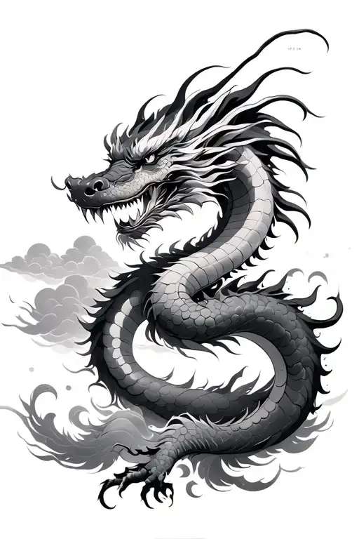 Japanese Dragon And Clouds Floating