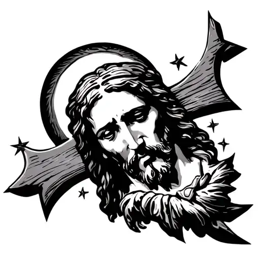 Jesus Cross And Stars Forming The Shape