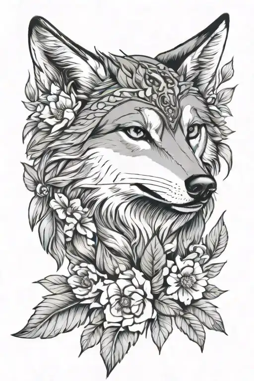 Moon Flowers Feather Wolf