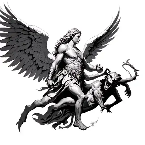 Warrior Angel From Heaven Slaying A Demon