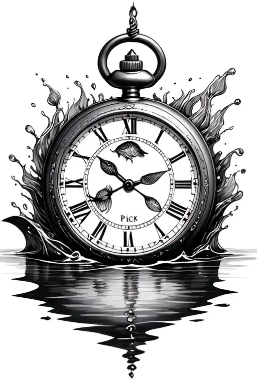 Pocket Watch Surrounded By Water With Pisces Symbol