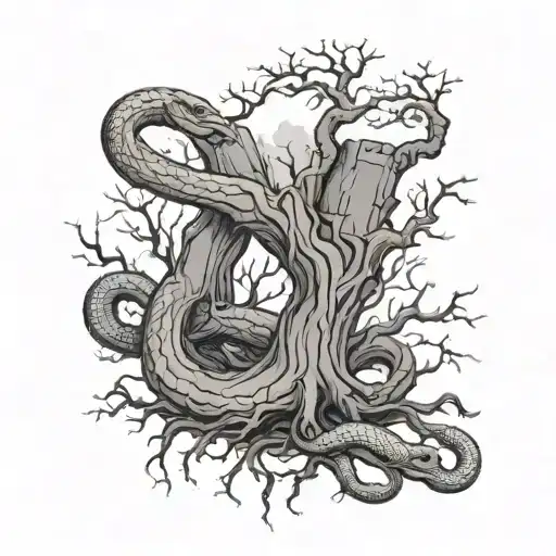 A Dead Tree Being Suffocated By A Snake