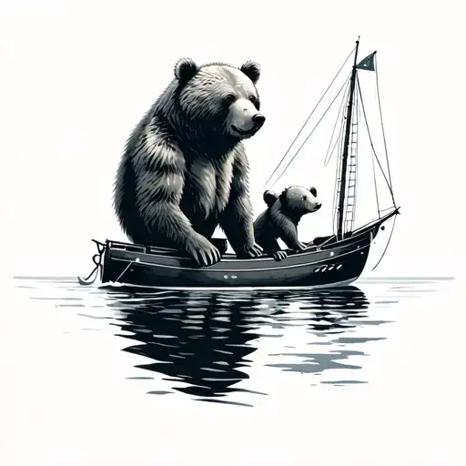 Papa Bear And Cub Sailing Sail Boat