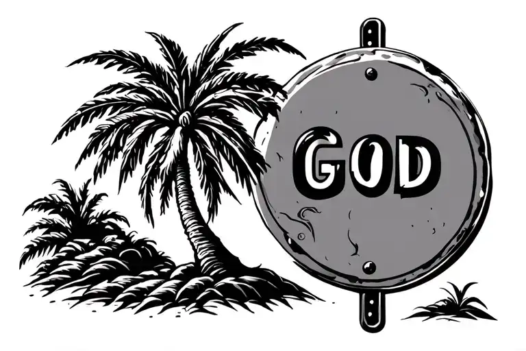 Palm Tree One Way Sign And God