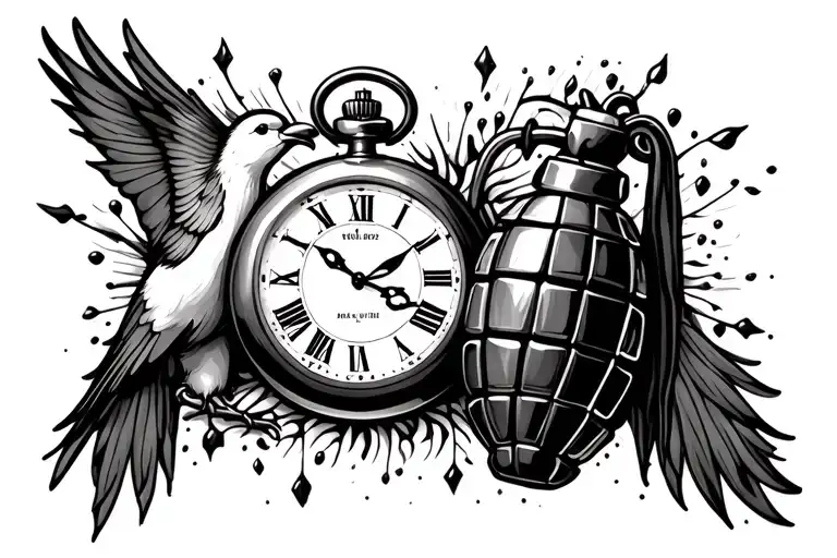 Dove And Grenade Smashed Pocket Watch Paisley Pattern