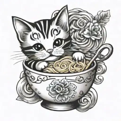 Cute Kitten And Ramen Bowl