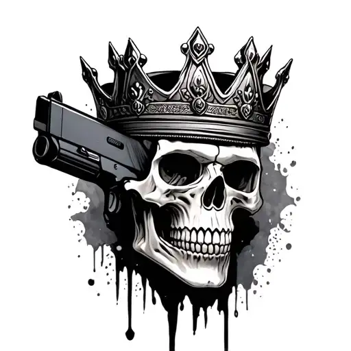 Skull Wearing Crown With Glock