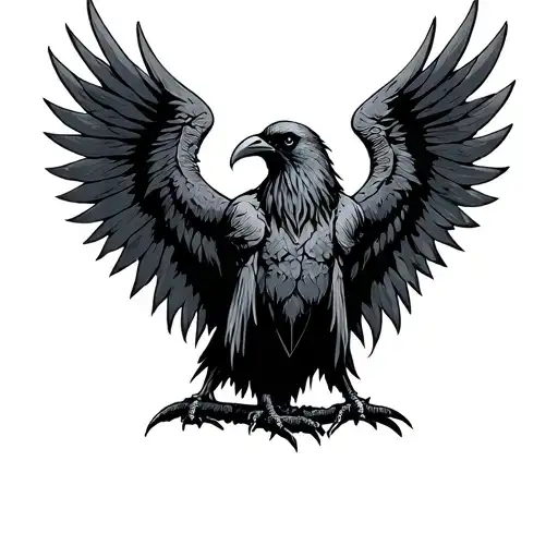 Viking Raven With Wings Spread Open