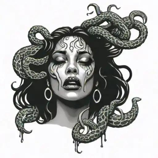 Medusa With Snakes Covering Her Mouth With Tears Dripping Down Her Face