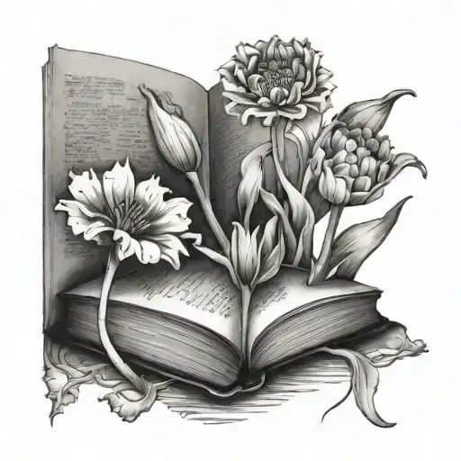 Marigold And Tulip Growing Out Of Book