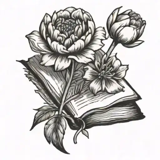 Marigold And Tulip Growing Out Of Open Book Simple Minimal