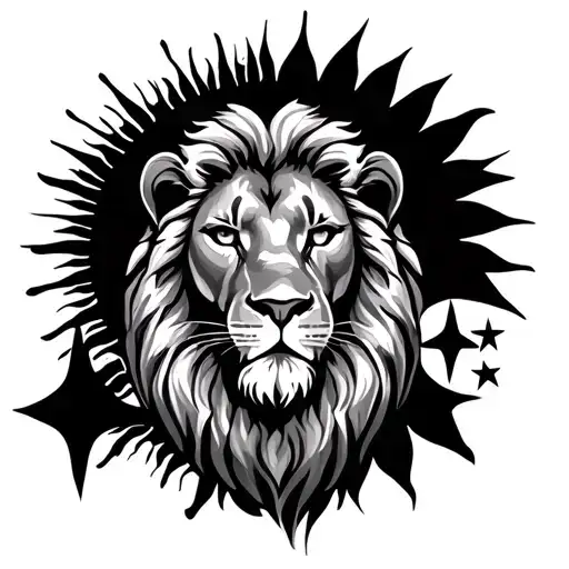 Realistic Lion With 3 Stars And A Sun