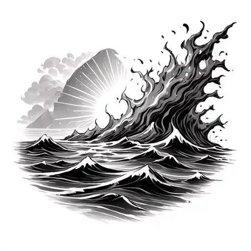 Sun Light Shining Through The Water Flowing Lava Into Ocean