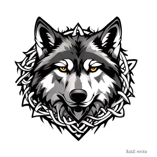 Wolf Head With Celtic Shield Knot Intertwined