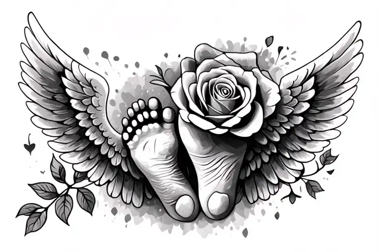 Baby Footprint Roses Angel Wing Spread