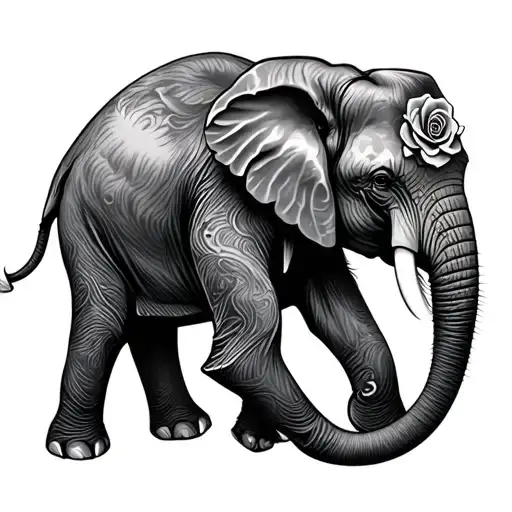 Elephant With Rose Intertwined
