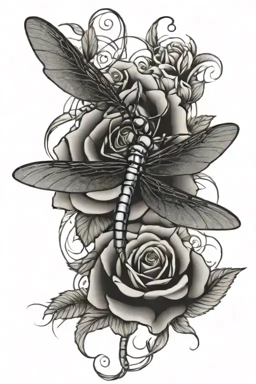 Dragonfly And Rose Intertwined