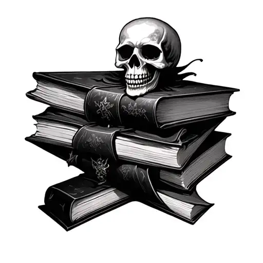 Ghothic Book Surrounded By Ghotic Style With Skull On Top Of Books