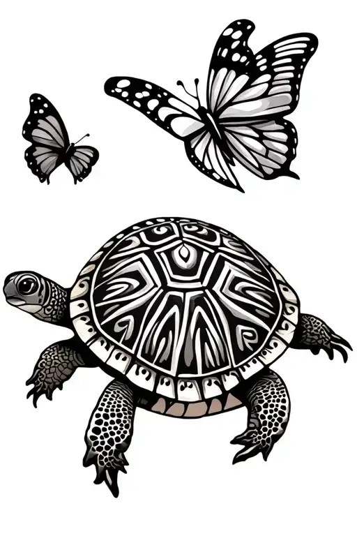 Tribal Turtle And Butterfly Resting