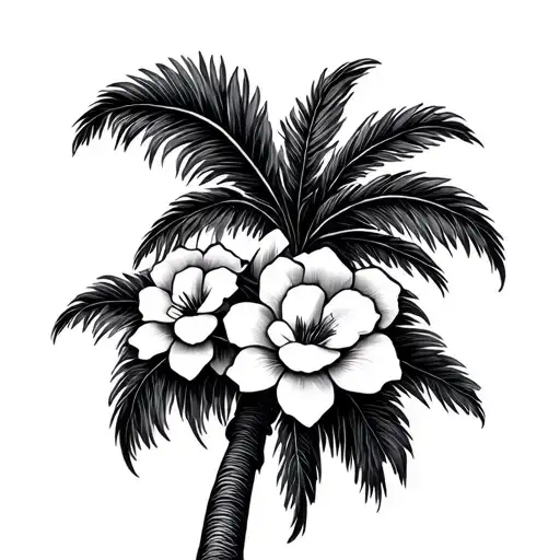 Palm Tree And Flowers