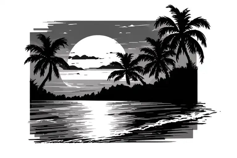 The Beach Sunset Outline