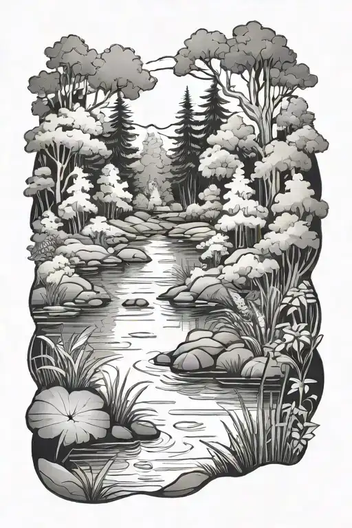 Pond In A Forest Scene