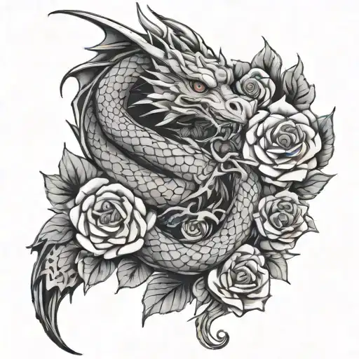Haku Dragon And Rose Intertwined