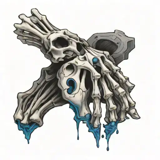 Broken Skeleton Hand With Blue Broken Heart