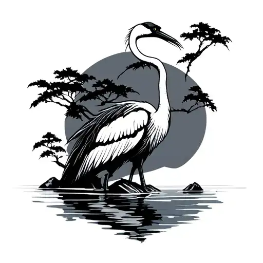 Crane Rocks And Water