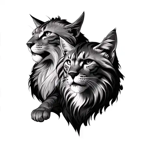 Three Lions And A Caracel Cat Full Back Tattoo Design