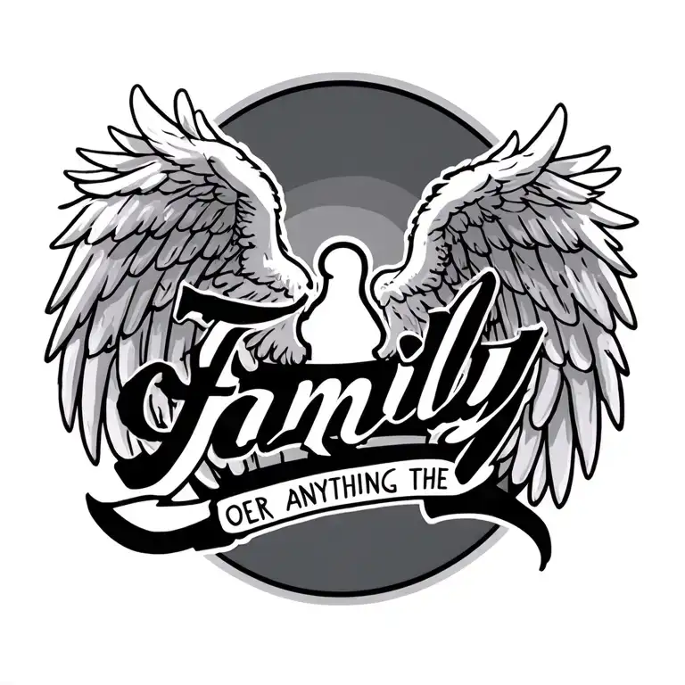 Angels Wings With The The Words Family Over Anything Down The Middle 1 Letter Under Another
