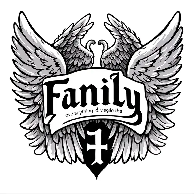 Angels Wings With The The Words Family Over Anything Down The Middle 1 Letter Under Another